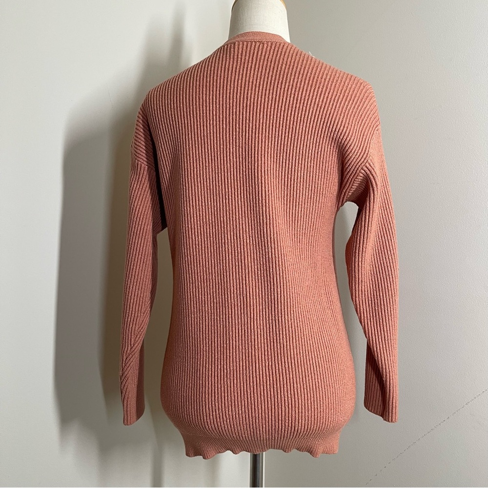 Lulu’s Women’s Deep Coral-SZ S- Long Sleeve Ribbed Knit Cardigan Sweater - Picture 2 of 11